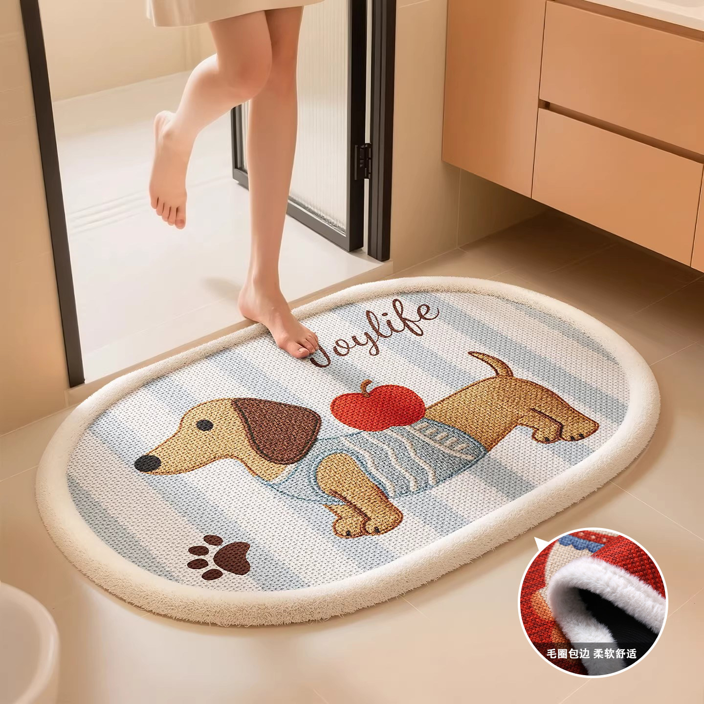 加厚浴室防滑垫吸水擦脚垫子卫生间地垫卡通狗狗毛圈耐磨耐脏地毯