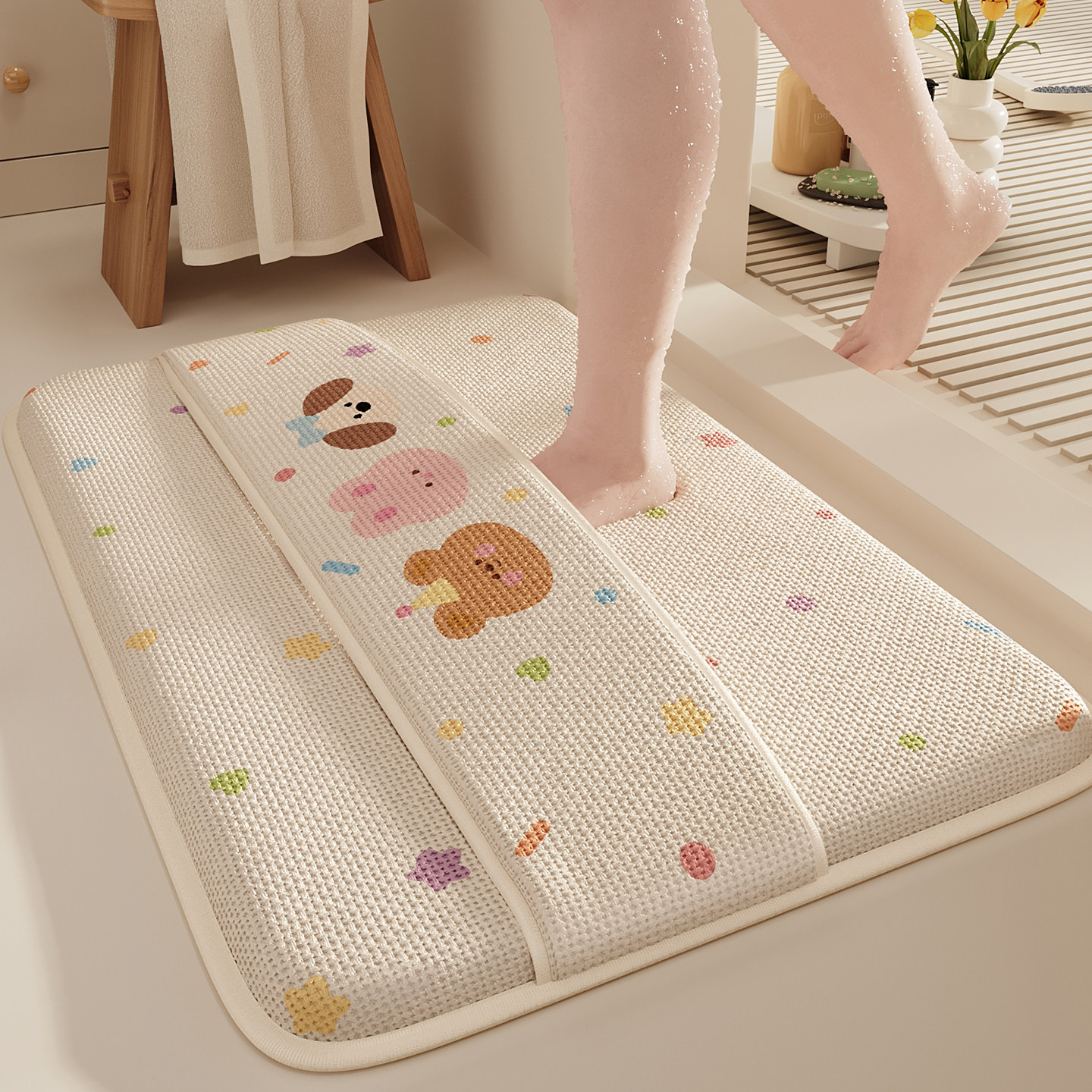 浴室防滑垫卡通加厚厕所淋浴房门口防滑速干擦脚垫吸水卫生间地毯