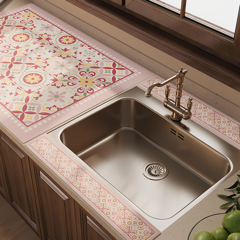 美式复古洗手台吸水垫厨房硅藻泥窄边台面垫水龙头免洗可擦沥水垫