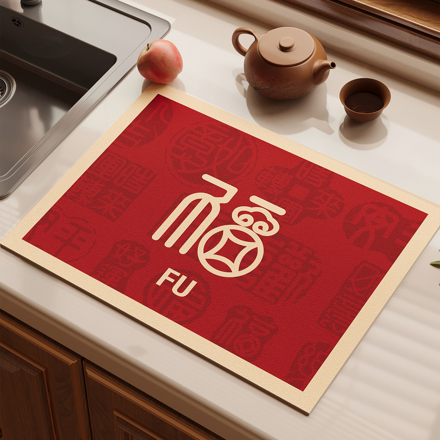 红色厨房沥水台面垫碗盘杯免洗可擦保护垫厨具隔热垫硅藻泥吸水垫,居家布艺,厨房地垫,淘宝优惠券,粉丝福利购,淘宝优惠卷