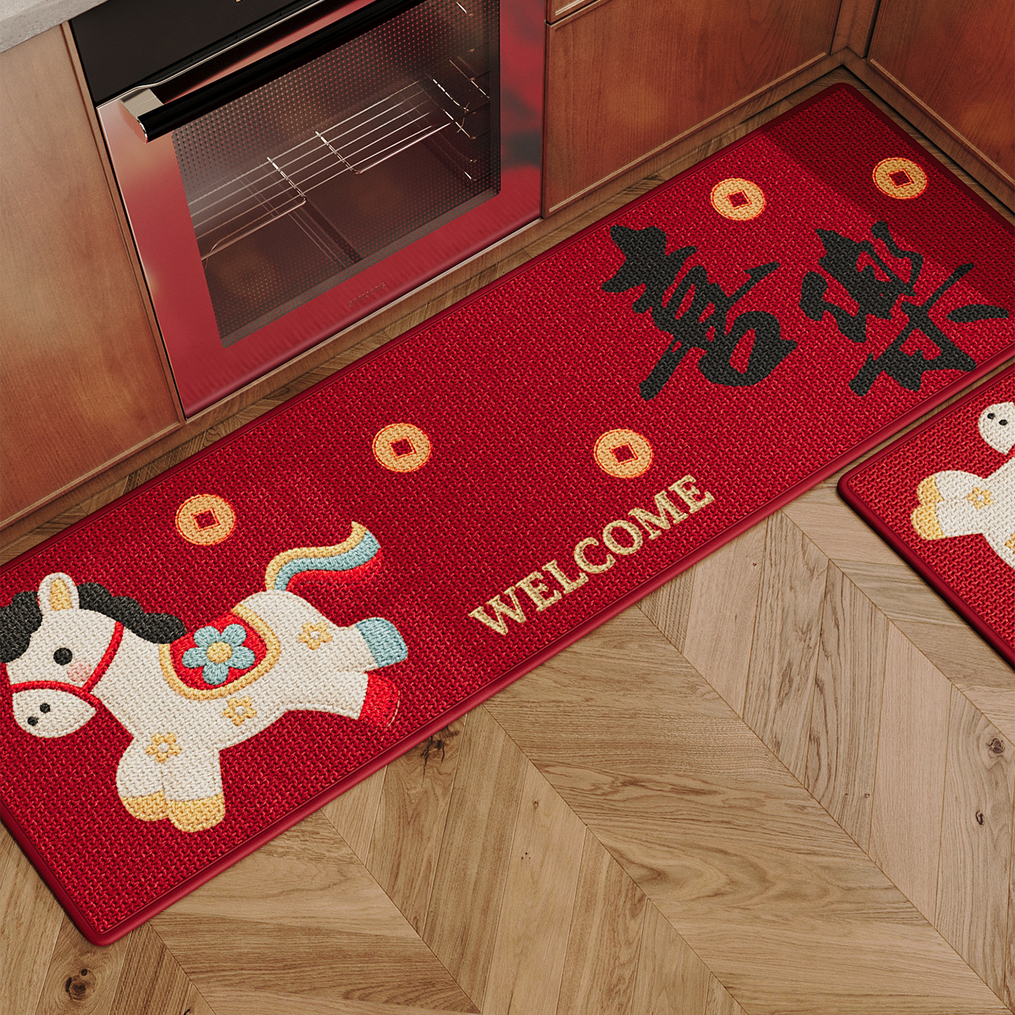 厨房专用地垫卡通家用免洗吸水擦脚垫耐脏耐磨防滑垫红色新年地毯,居家布艺,厨房地垫,淘宝优惠券,粉丝福利购,淘宝优惠卷