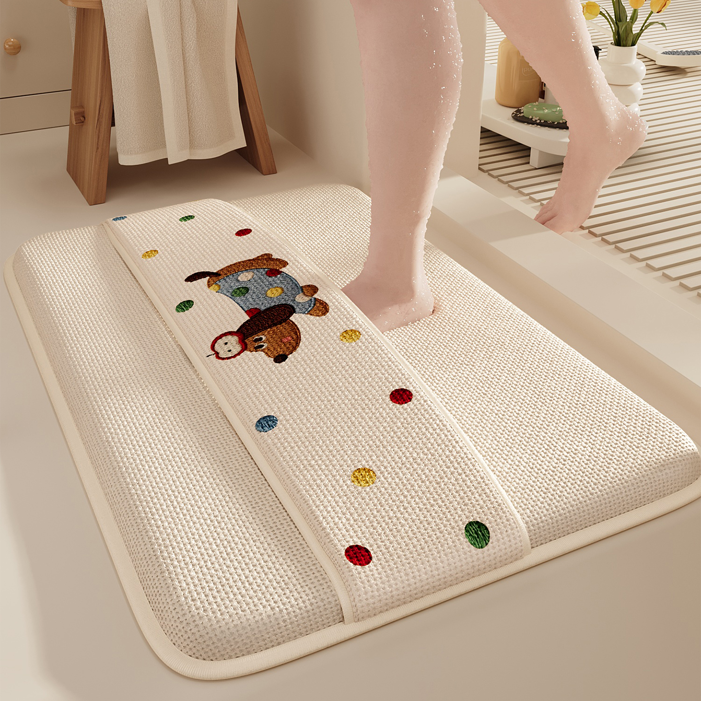 卡通狗狗浴室防滑垫厕所门口擦脚背速干吸水地毯卫生间地垫子加厚