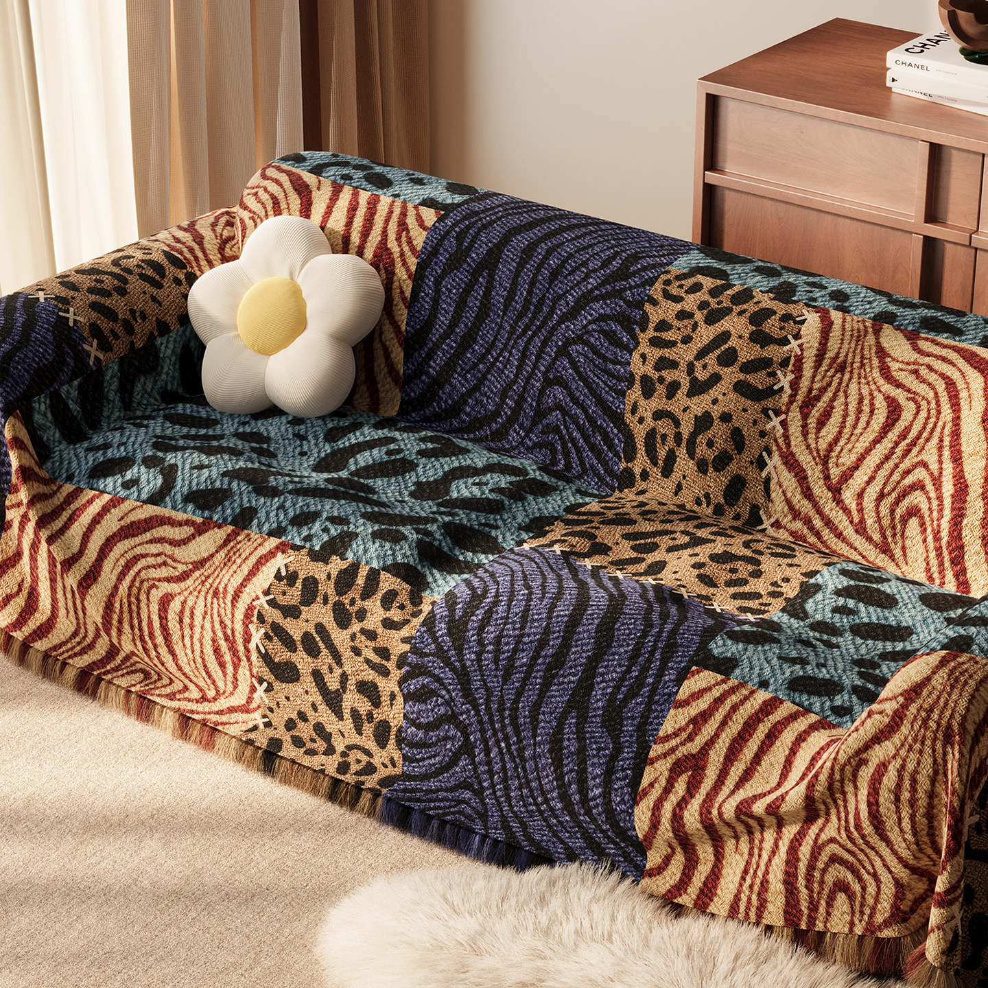 客厅沙发盖巾家用美式复古风除尘抗皱防滑可手洗垫布一片式盖垫