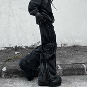 战术废土风牛仔做旧长裤 多口袋夸张做旧洗水牛仔裤 做旧工装 裤