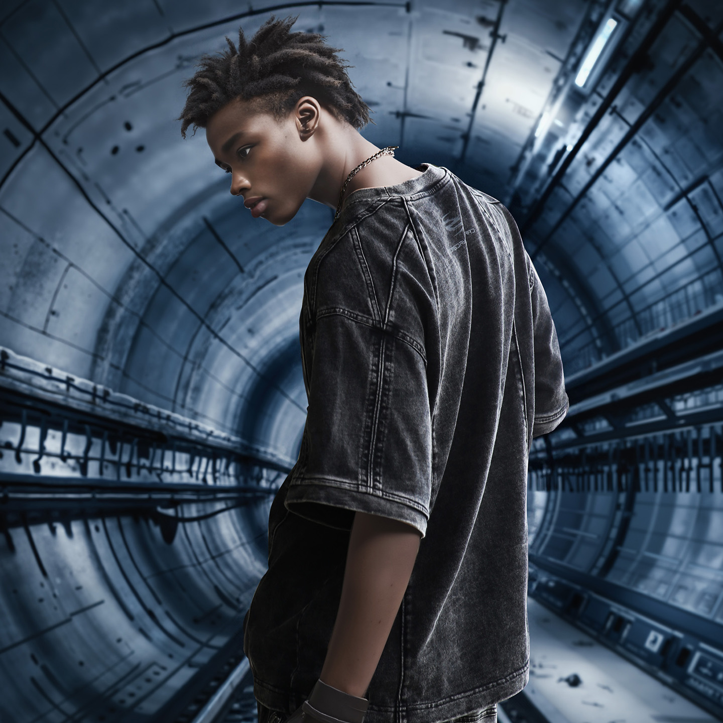 结构拼接短袖T恤原创废土做旧