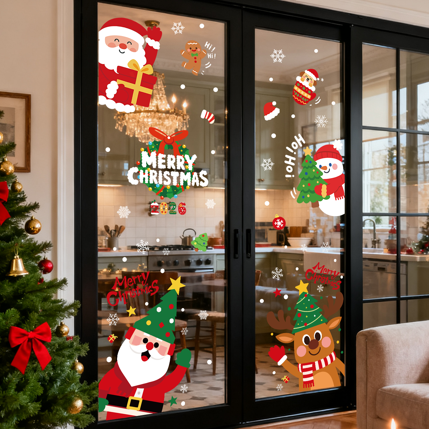 2026新款圣诞节装饰窗花贴纸圣诞老人树玻璃门静电贴氛围布置窗贴