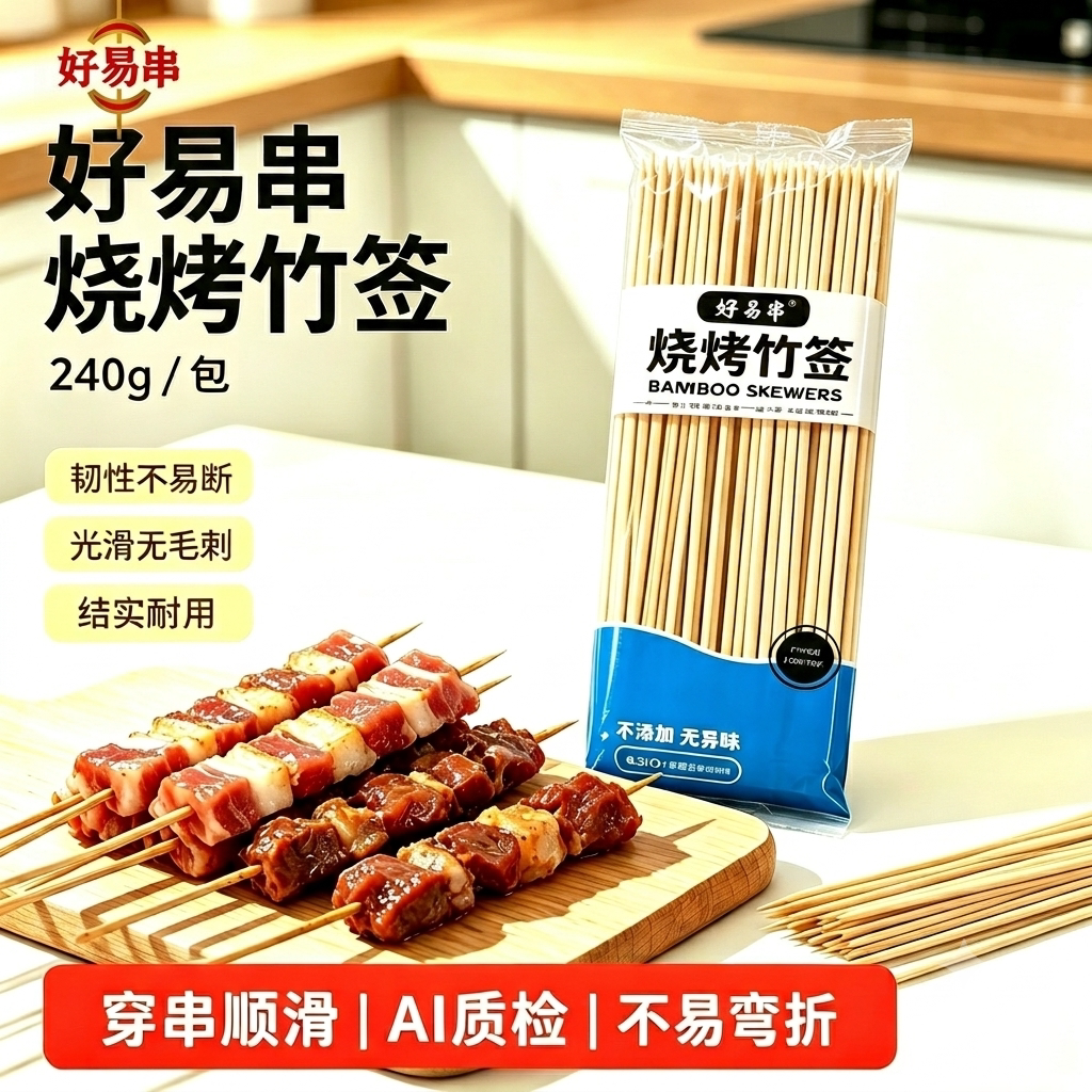 小吃水果竹签烧烤商用家用一次性钵仔糕烤肠臭豆腐酱香竹签240g