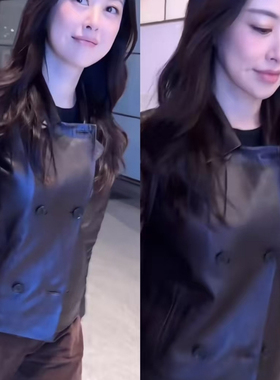 [朱珠同款]SP小羊皮2026早春新款百搭高级感深棕色短款绵羊皮皮衣