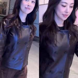 SP朱珠真皮深棕色短款绵羊皮皮衣