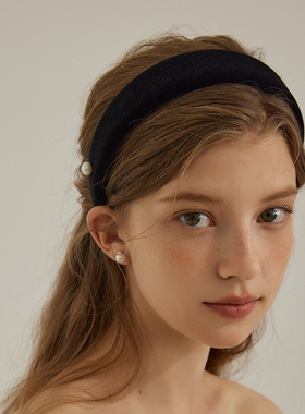 MORI DORI黑色复古丝绒珍珠发箍简约百搭ins风高级感发饰头箍