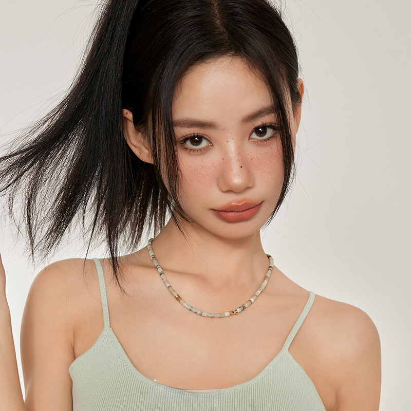 LOVEIXCC盐一夏原创碧玉石项链高级感轻奢小众彩色串珠叠戴锁骨链