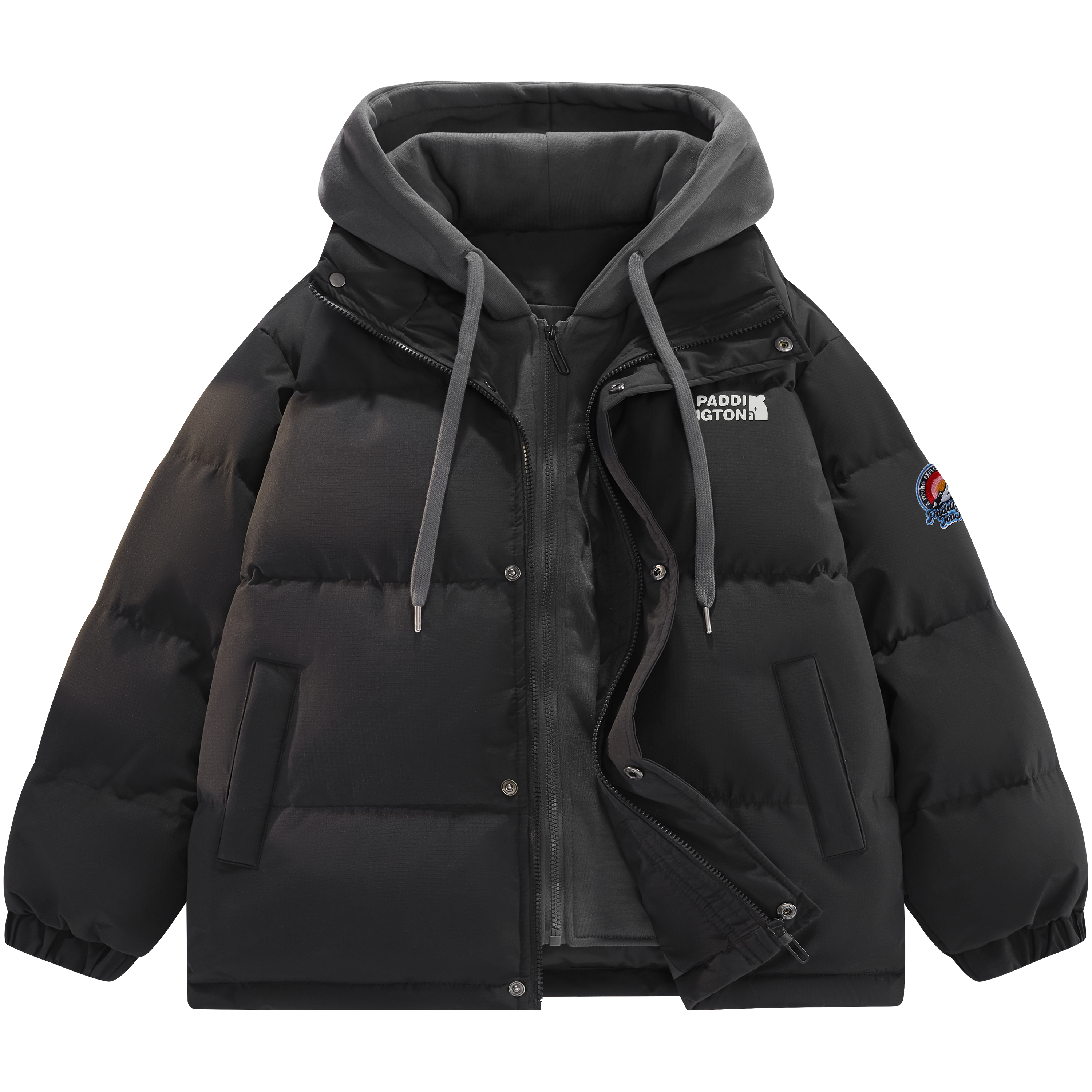 帕丁顿熊假两件连帽保暖羽绒服