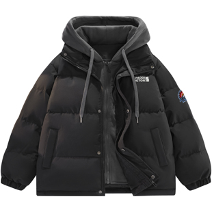 帕丁顿熊假两件连帽小熊印花宽松面包服防寒保暖羽绒服男女同款