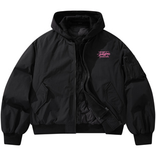 帕丁顿熊假两件可拆卸帽简约飞行员宽松休闲保暖羽绒服男女同款