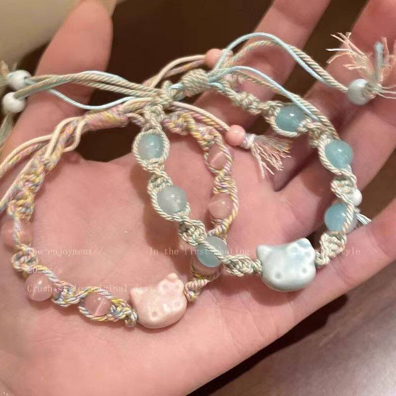 可爱Kitty卡通编织绳猫彩绳手链