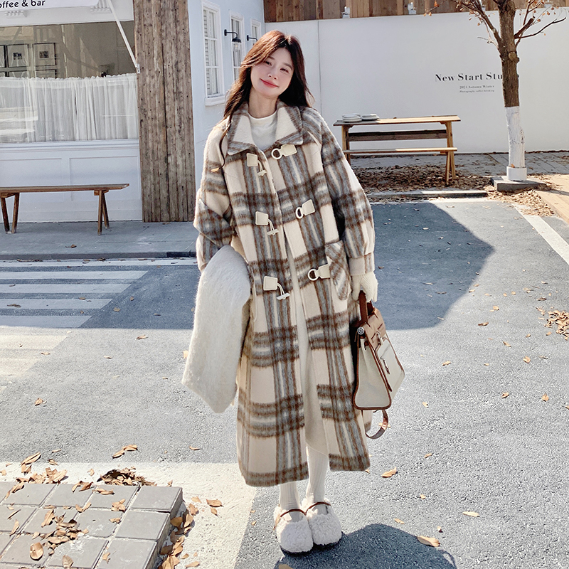 2025年冬季新款夹棉内胆格子长款呢大衣外套203-8821-P205-K308，女装毛呢外套，浙宝203