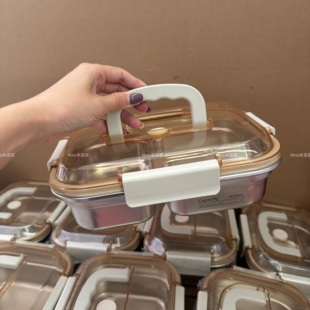 米诺家304不锈钢提手三格饭盒双格成人大容量可微波炉加热便当盒