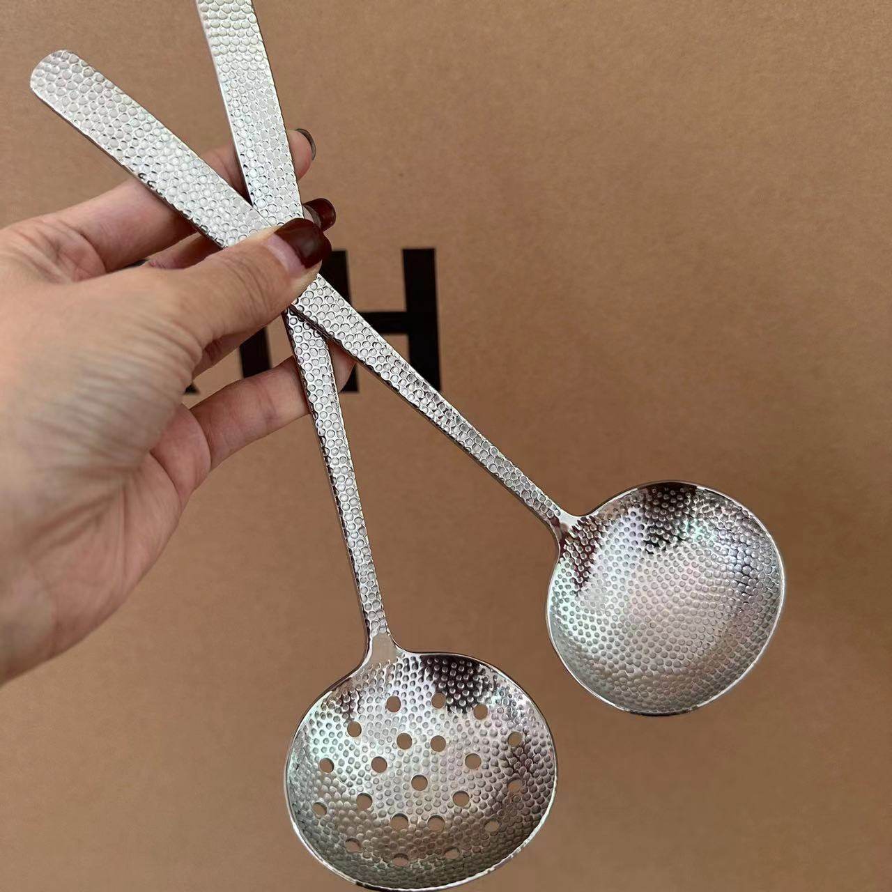 米诺家出口不锈钢银鳞锤目纹汤勺漏勺锤印泡面勺火锅漏汤拉面勺漏