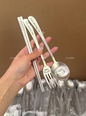 米诺家食品级304不锈钢勺叉子家用商用餐具韩式创意搅拌勺斜柄