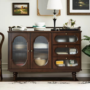 美式餐边柜置物实木高边柜复古走廊客厅装饰柜酒柜书柜玻璃储物柜