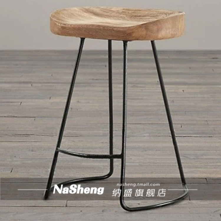 美式复古实木咖啡厅酒吧高脚椅LOFT工业风铁艺做旧休闲吧台椅子