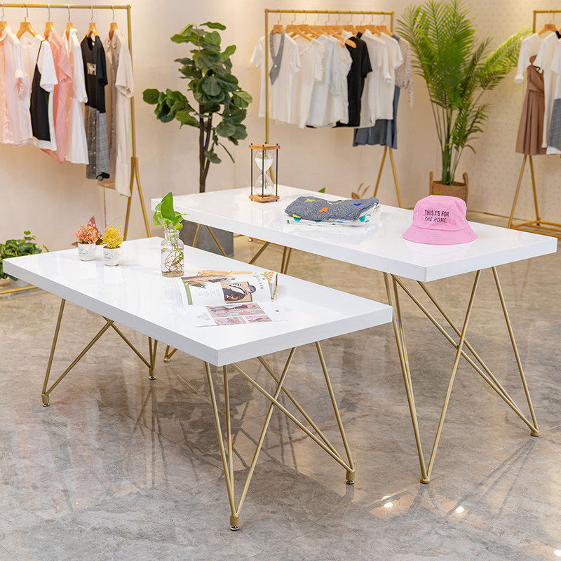 北欧服装店中间流水台长方形展示台实木中岛台童装展示桌简约桌子