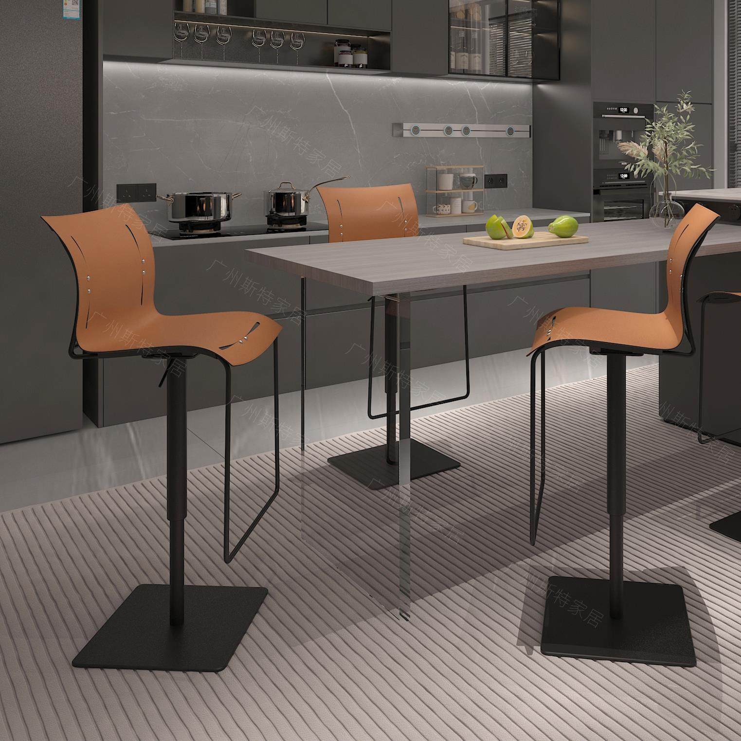 设计师现代简约升降吧台椅轻奢意式高脚凳岛台酒吧马鞍皮吧椅家用,住宅家具,家用高脚椅,淘宝优惠券,粉丝福利购,淘宝优惠卷