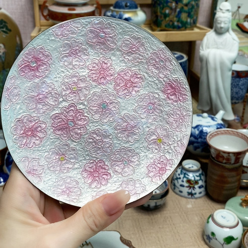 纯铜 七宝烧 圆碟 中古