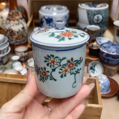 九谷烧 巨匠 柄本晓舟 手绘彩绘 交趾釉盖杯