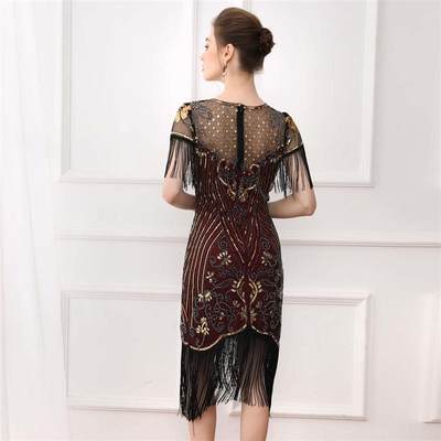 Retro ball embroidered fringed dress cocktail party plus