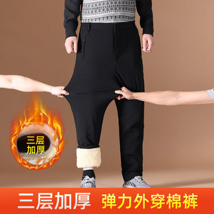 中老年爸爸弹力外穿棉裤 高腰弹力棉裤 休闲裤 男式 爷爷保暖裤 冬季