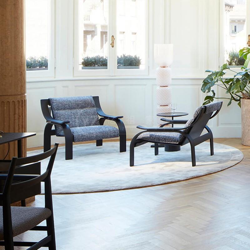 新中式轻奢客厅实木沙发椅设计师创意休闲椅酒店办公商务椅洽谈椅