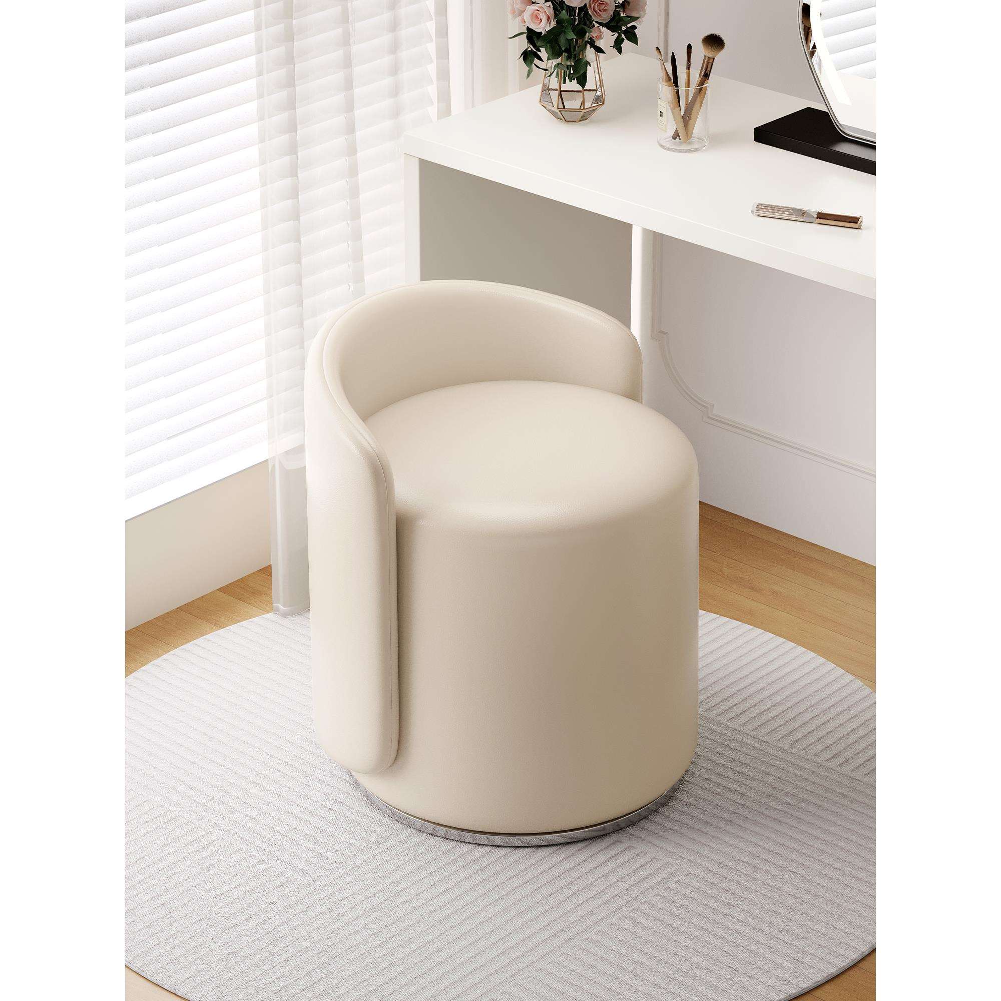 化妆凳轻奢感家用凳子靠背女生卧室梳妆台椅子圆凳旋转美甲椅