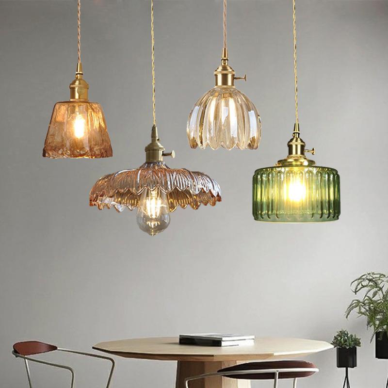 跨境日式复古网红玻璃琥珀花朵单头卧室吧台餐厅奶茶北欧简约吊灯