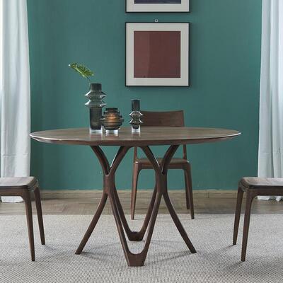 北美黑胡桃木全实木圆桌简约现代小户型家用意式极简原木餐桌