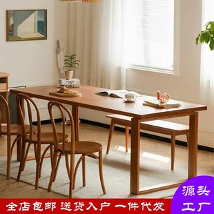 家用小户型长桌樱桃木工作台大板桌 实木餐桌加厚北欧原木风日式