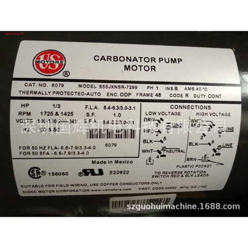 美国US电机S55JXNSR-7299,1/3HP，1/2HP，3/4HP, S55JXNSW-7302