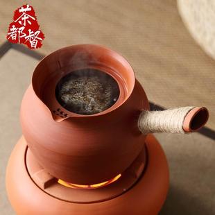 潮州手拉红泥砂铫一醉孟德煮茶壶侧把养生全手工大号茶锅围炉陶壶