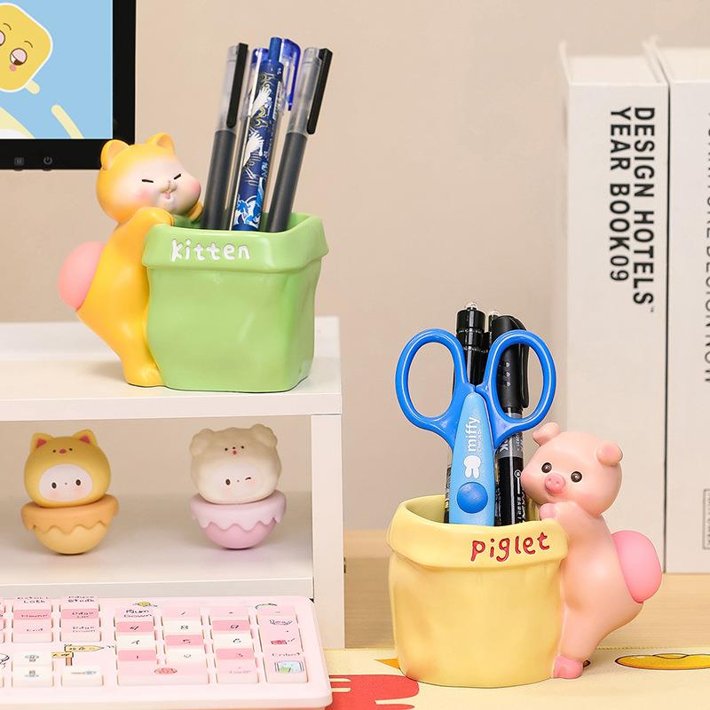 办公文化文具家用书桌笔筒收纳摆件创意可爱高级感办公桌铅笔盒子
