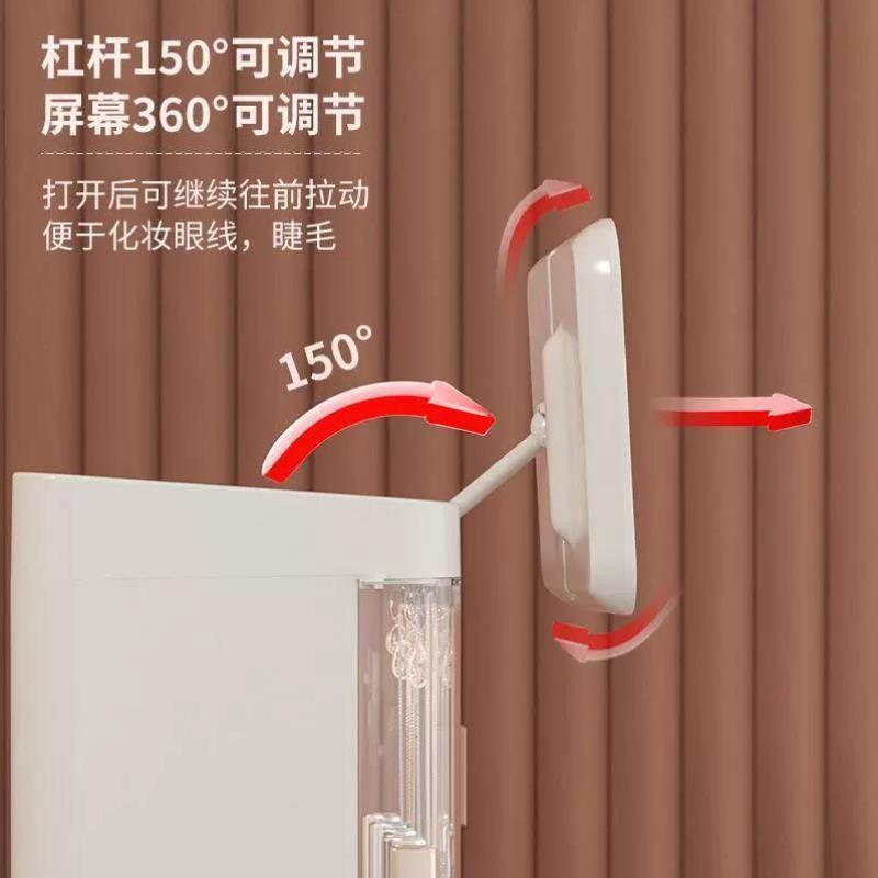 化妆收纳盒带桌面镜子梳妆防尘一体品置物架护肤台网红大容量led