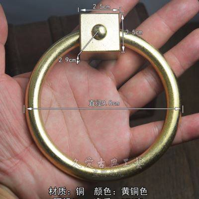 中式古铜色铜环明装纯铜大拉环简约拉手复古大门单孔铁门木门把手