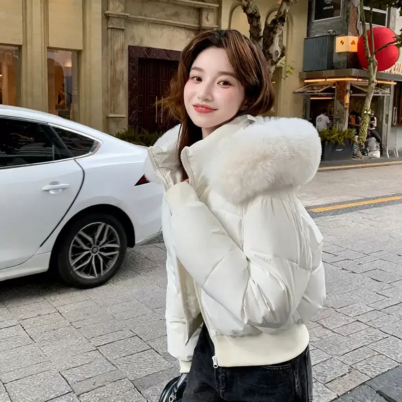 超大毛领短款羽绒服女冬装年轻时髦白鸭绒洋气百搭保暖外套潮