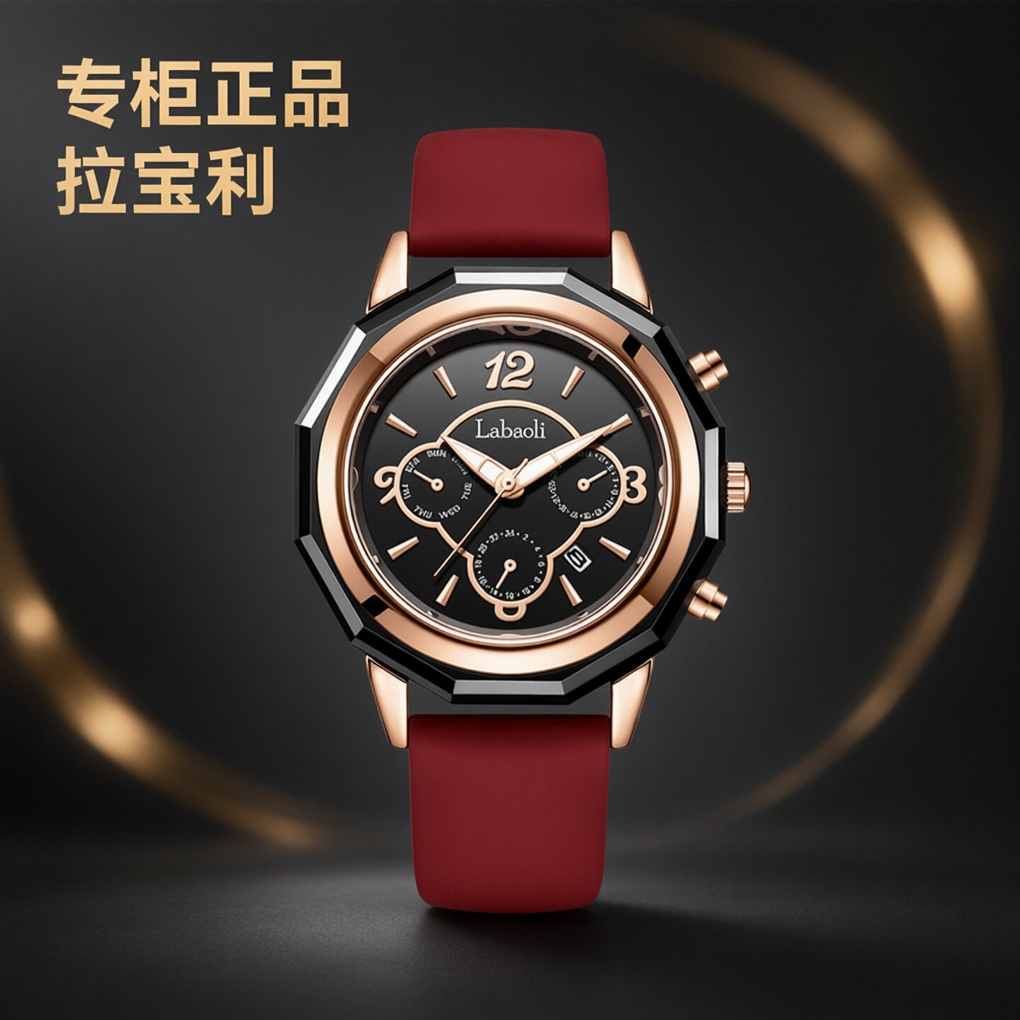 拉宝丽女石英表防水皮带黑红咖色