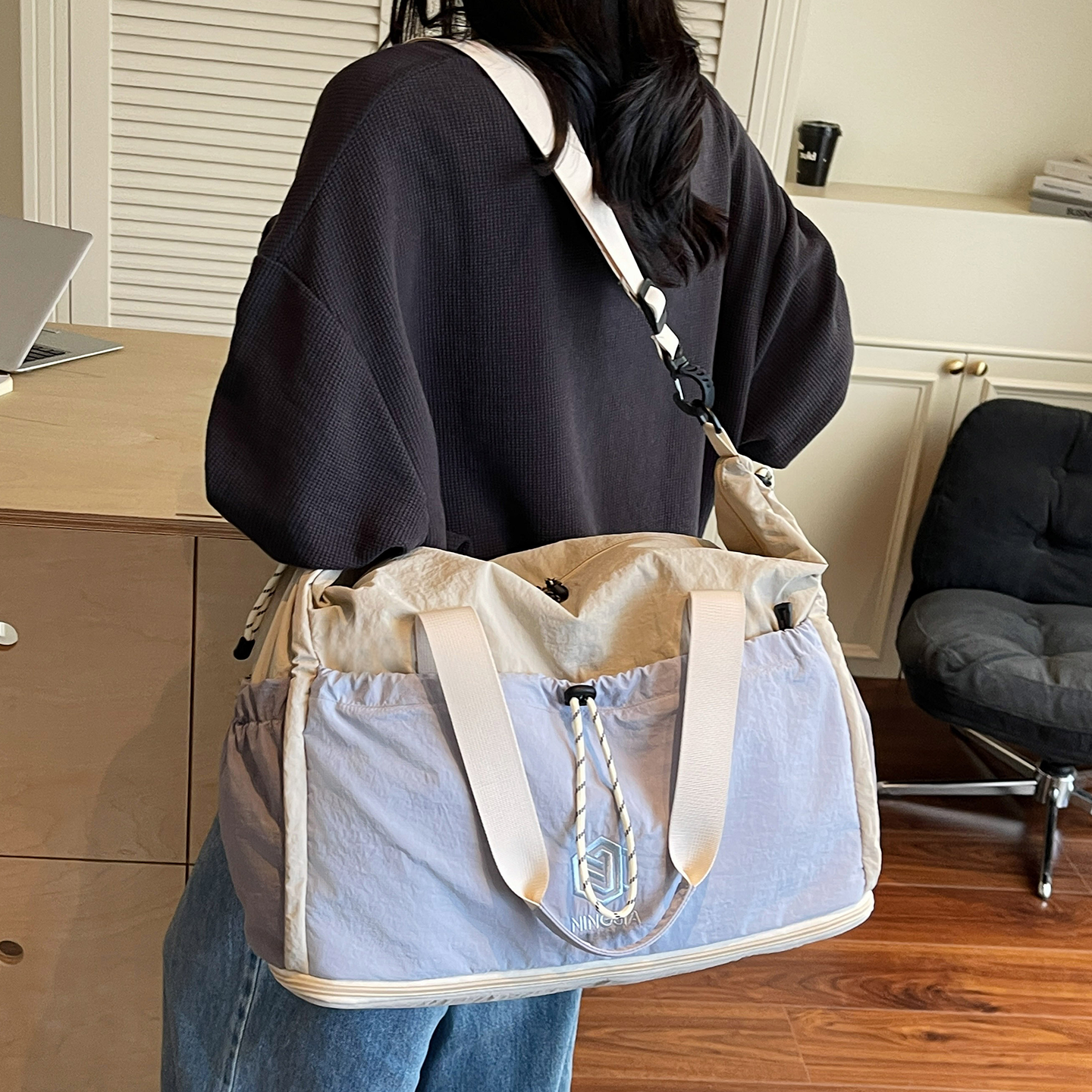 短途旅行包可扩展斜挎包大容量女可套拉杆箱登机包行李袋干湿分离