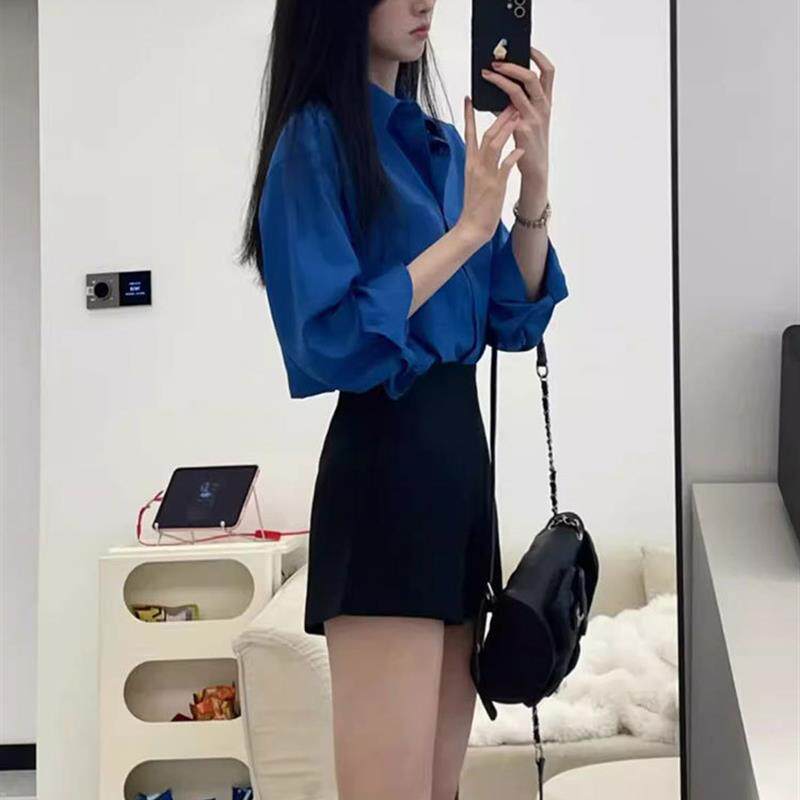 2026春装新款克莱因蓝色衬衫外套女夏季防晒衬衣法式气质宽松上衣