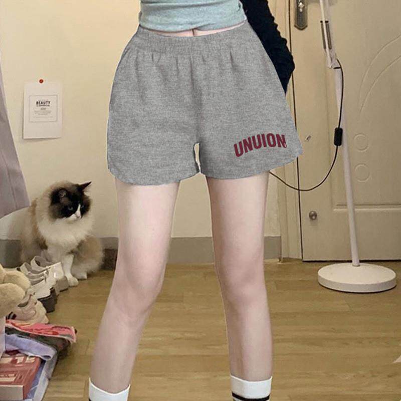 外贸夏季灰色短裤女宽松2026新款薄款阔腿睡裤子辣妹跑步运动热裤