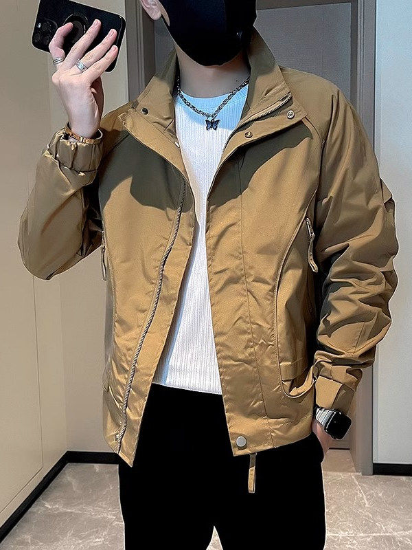 2025新款春秋季飞行员夹克男士潮流工装上衣服短款修身小风衣外套,男装,夹克,淘宝优惠券,粉丝福利购,淘宝优惠卷