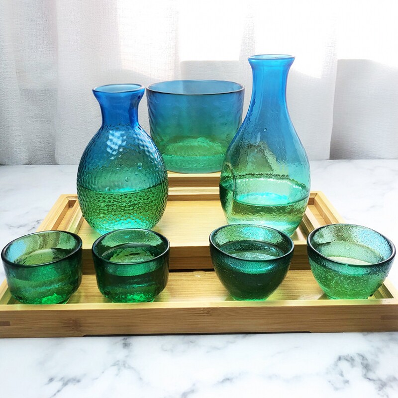 日式清酒杯蓝绿小酒壶果酒米酒杯图片