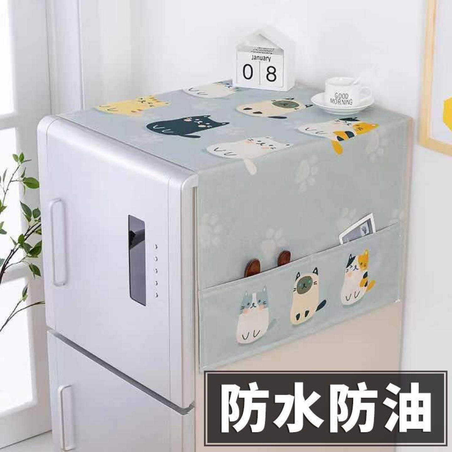 T北欧冰箱盖布单双开防尘罩可收纳棉麻洗衣机防水防油微波炉罩盖
