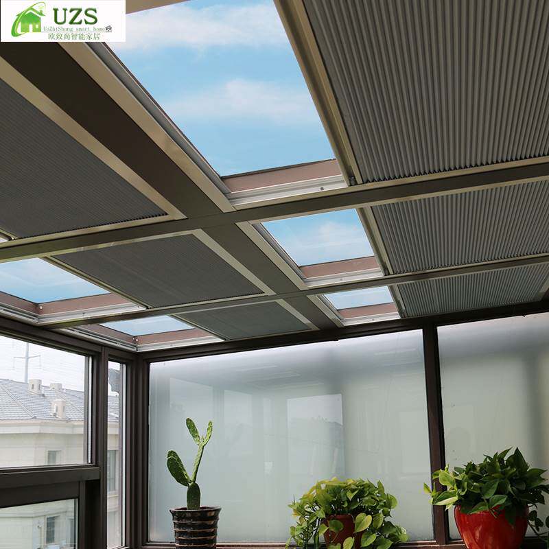 玻璃阳光房遮阳顶帘电动天窗蜂巢天蓬帘阁楼隔热窗帘天棚遮顶布帘